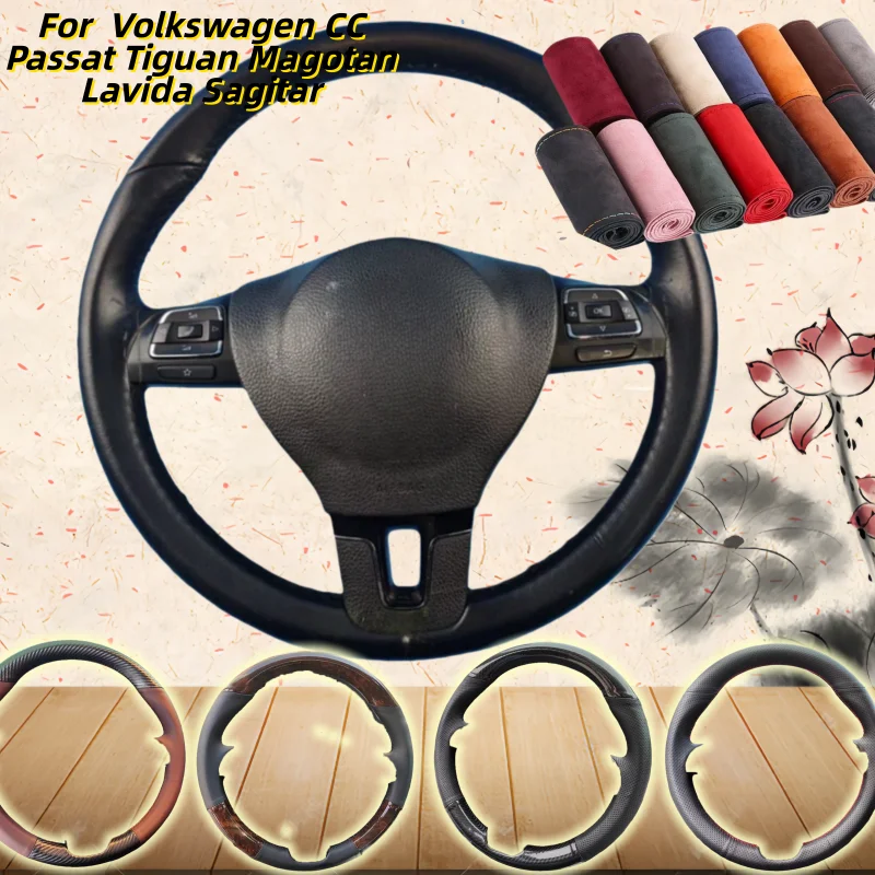 

Hand-Sewn Genuine Leather Car Steering Wheel Cover For Volkswagen CC Passat Tiguan Magotan Lavida Sagitar Interior Accessories