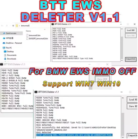 BTT EWS DELETER V1.1 for BMW IMMO OFF BTT EWS DELETE Support MS41 MS42 MS43 MS45 ME7.2 ME9.2 MSS54 ME17/MED17/MEV17/MEVD17/EDC17