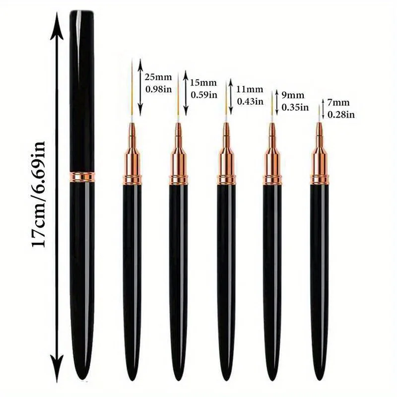 5Pcs/Set Nail Art Liner Brushes Set Elongated Lines Striping Drawing UV Gel Painting Nail Design Pen Professional Manicure Tool