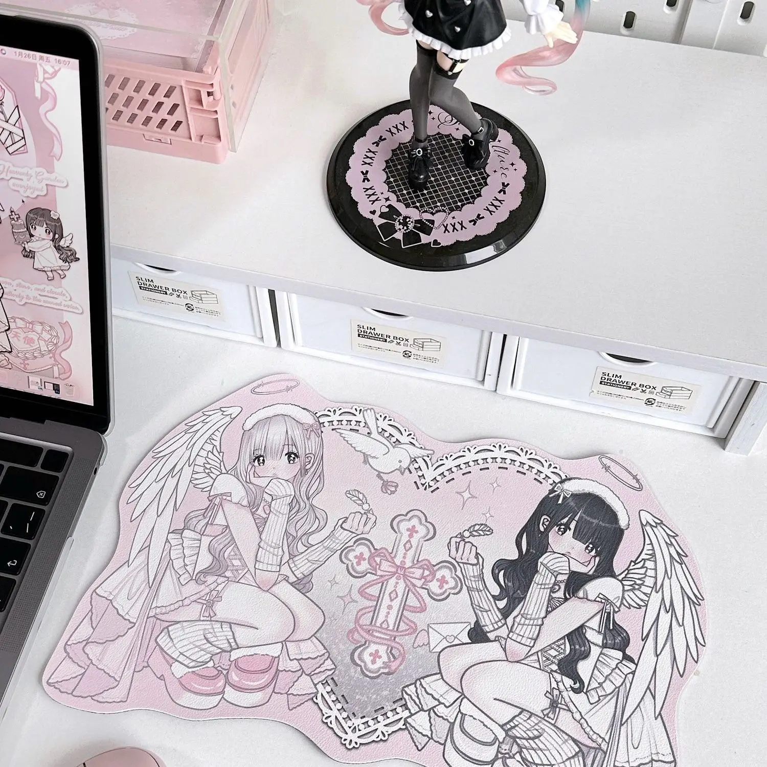 Cute Angel Wing Desk Mat Ins Girly Heart Leather Mat Waterproof Mouse Pad Office Study Dormitory Computer Keyboard Pad Decor