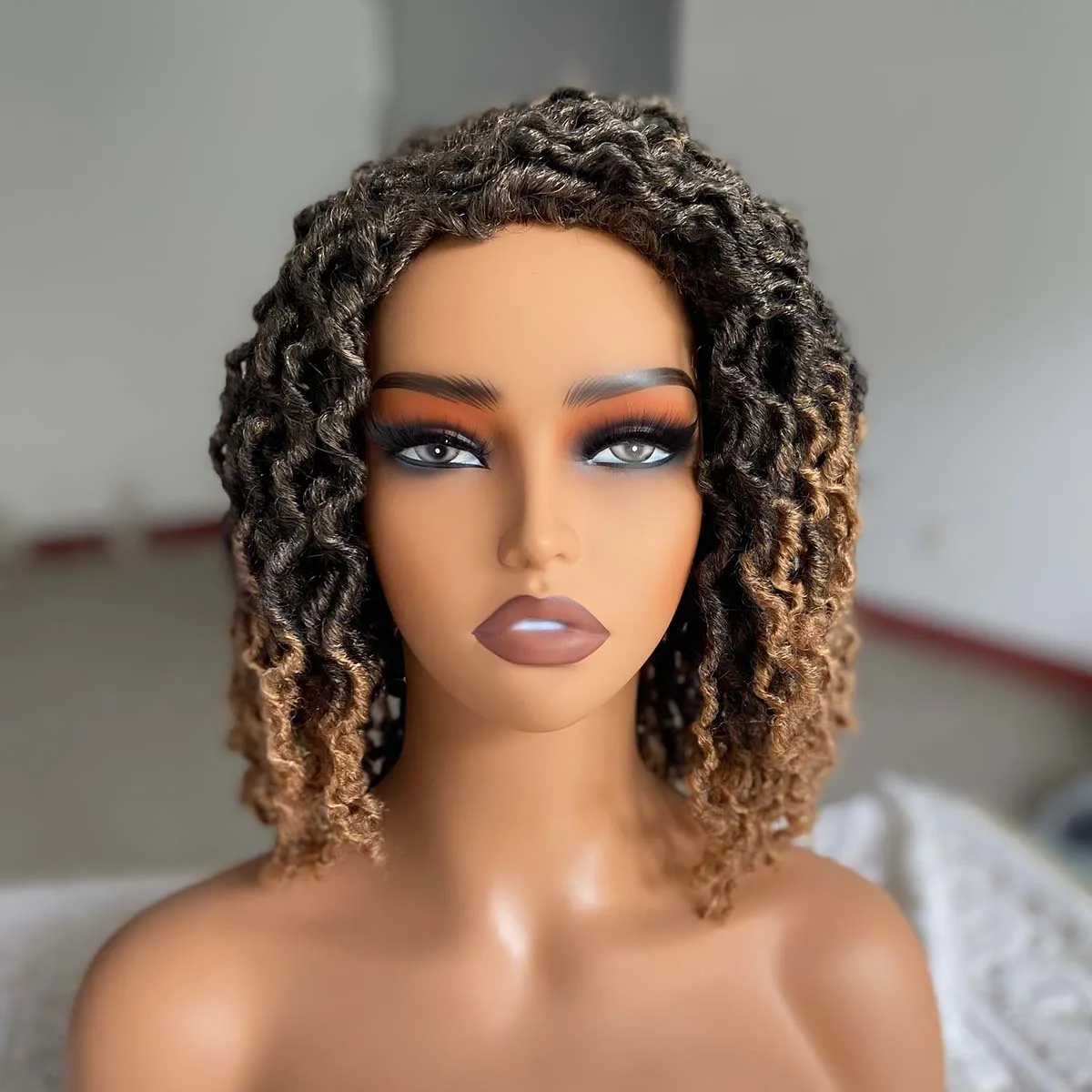 Faux Locs Dreadlock Wigs For Black Women Short Goddess Twist Locs Wig Brown Highlight Color Afro Braided Wigs Synthetic Hair