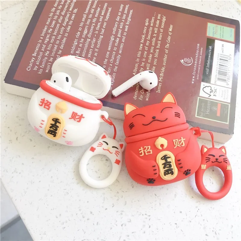 3D Cartoon Maneki Neko etui na słuchawki dla airpodów 1 2 3 słodkie Lucky Cat etui na słuchawki iPhone dla AirPods Pro silikonowe etui