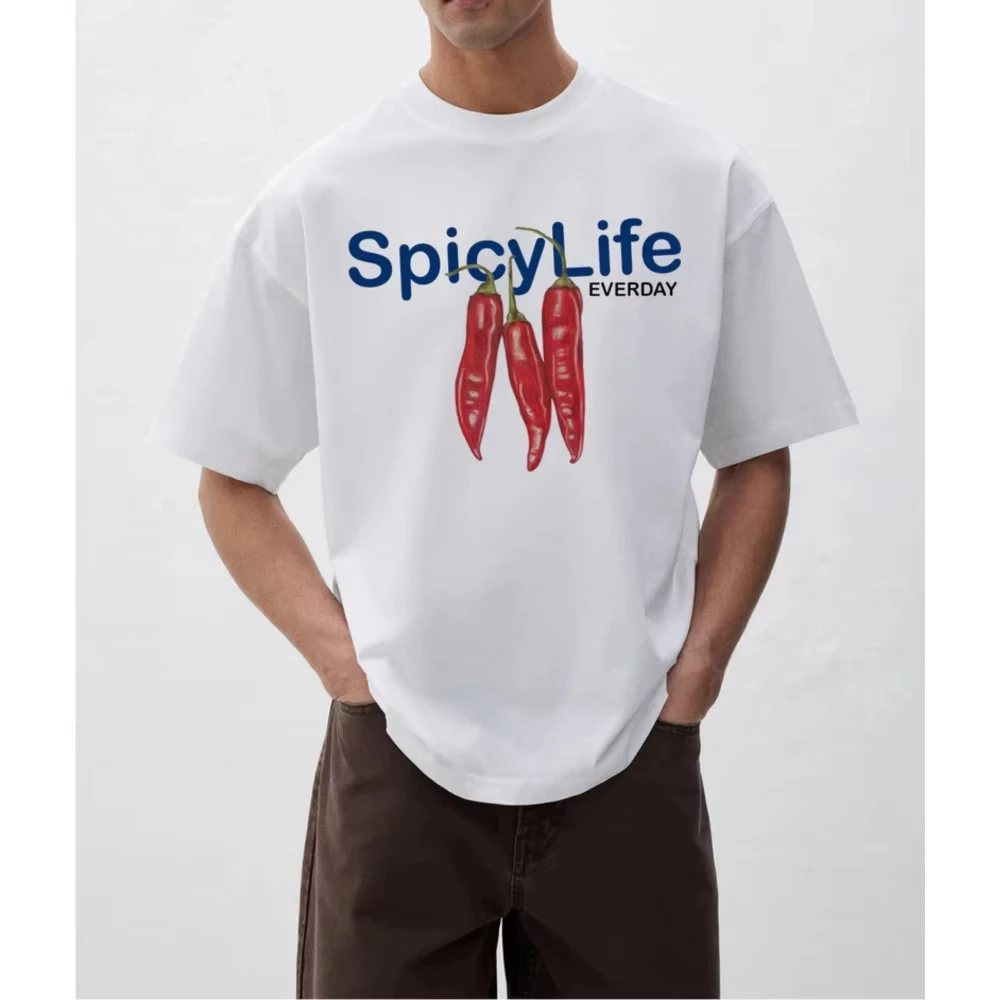 

Летние футболки унисекс из хлопка и махровой ткани Spicy Life, белые, 2022, с заниженными плечами и принтом, круглым вырезом, с короткими рукавами, топ