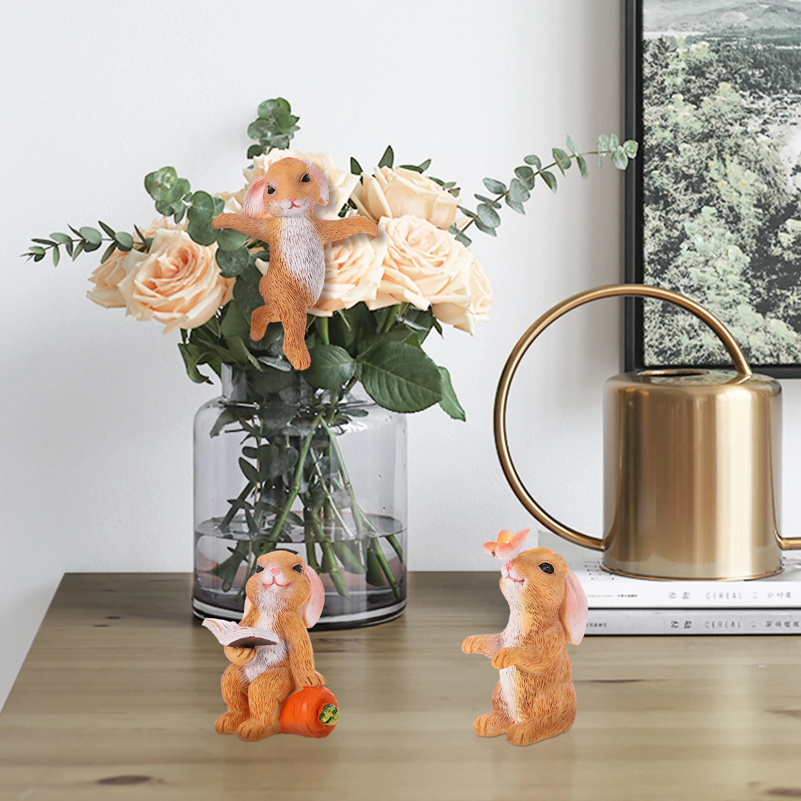 

5pcs Mini Rabbit Figurines Resin Bunny Ornament For Desktop Decor Micro Landscape Yard Indoor Outdoor Decoration
