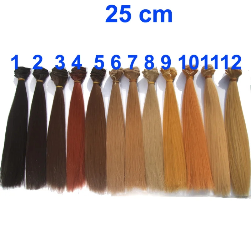 high temperature doll hair 25cm  black brown golden natrual color long straight wig for 1/3 1/4 bjd fabric doll hair