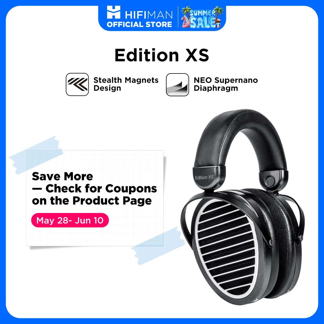 HIFIMAN Edition XS Casque Hi-Fi magnétique planaire à dos ouvert sur l'oreille pleine taille avec aimants furtifs, bandeau réglable