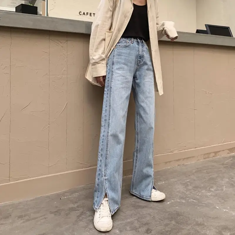 Women\'s Light Blue Jeans Retro Street Trousers Oversized Harajuku Yk2 Streetwear Denim Straight Pants Casual Ladies Loose Jeans