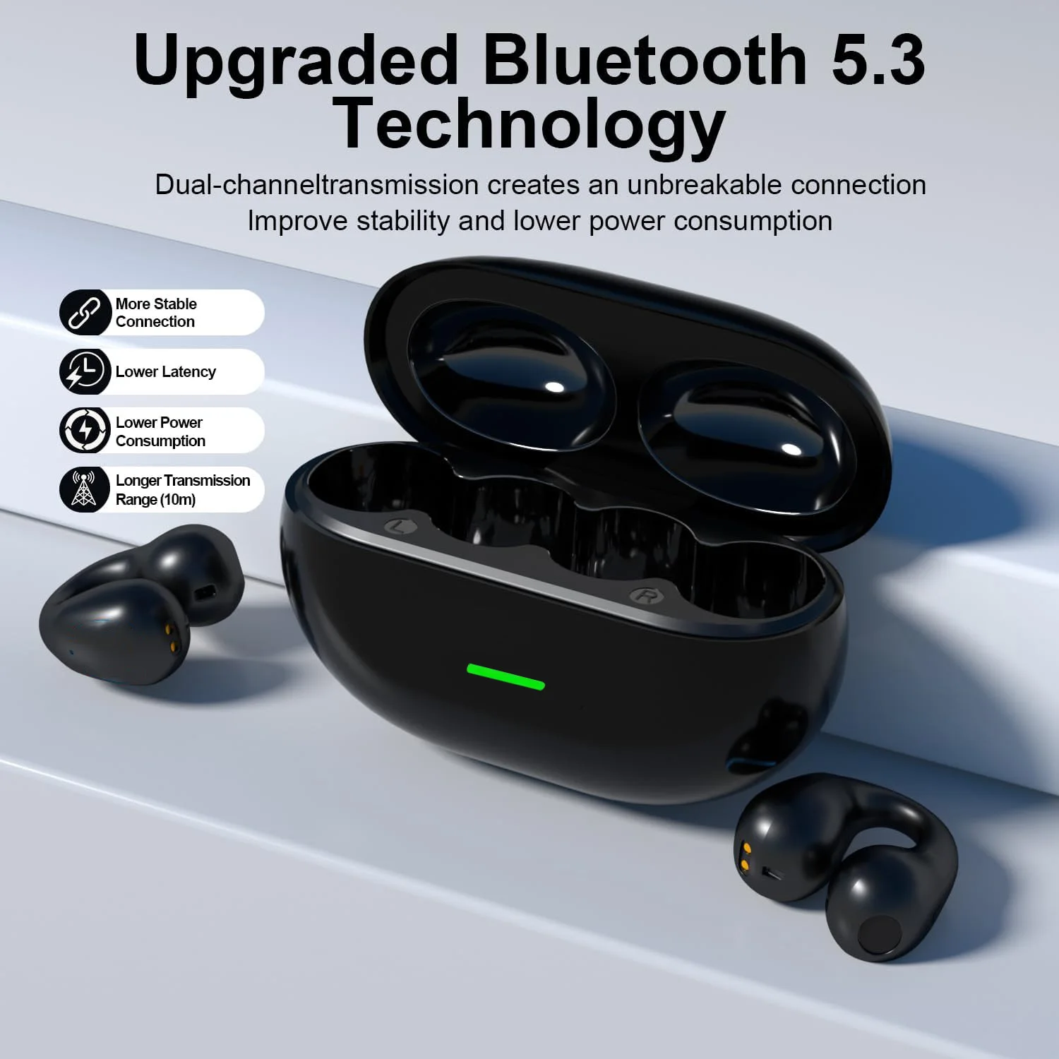 Open Ear Bone Conduction Headphones Wireless Earbuds Bluetooth 5.3 Clip On EarBuds with HD Call Microphone Sport Earphone