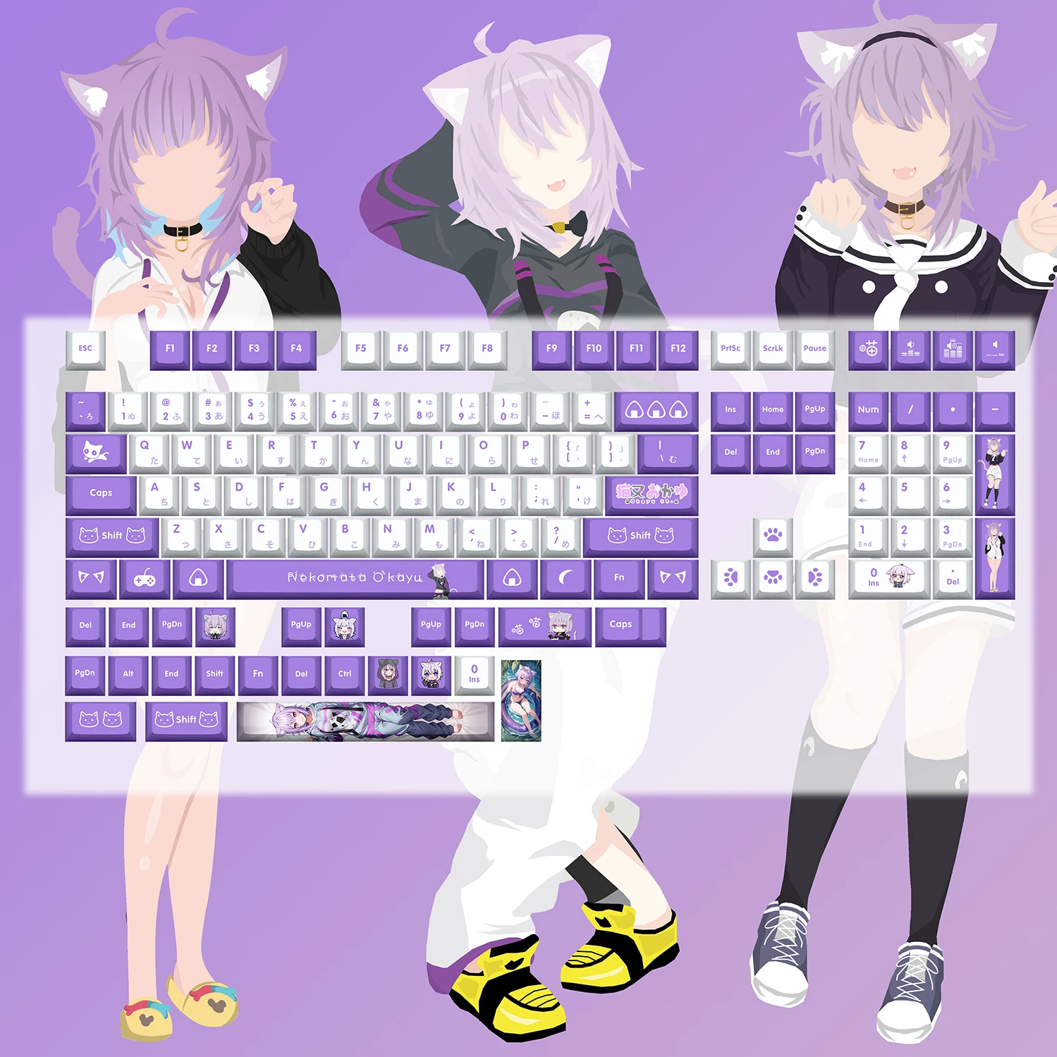 Nekomata Okayu Key Cap Vtuber Hololive Key Cover PBT DYE Sublimation Cherry MX Cross Axis Switch Keycap for Mechanical Keyboard