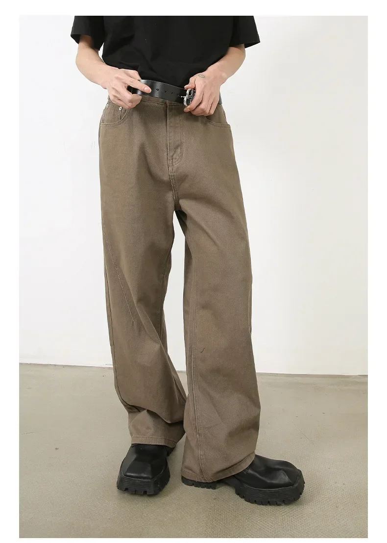 กางเกงยีนส์ผู้ชาย DENIM กางเกงความยาวกางเกงสบายๆหลวมตรงกางเกงเรียบง่ายเอวสูง Splice ฤดูใบไม้ร่วงฤดูหนาว Jean