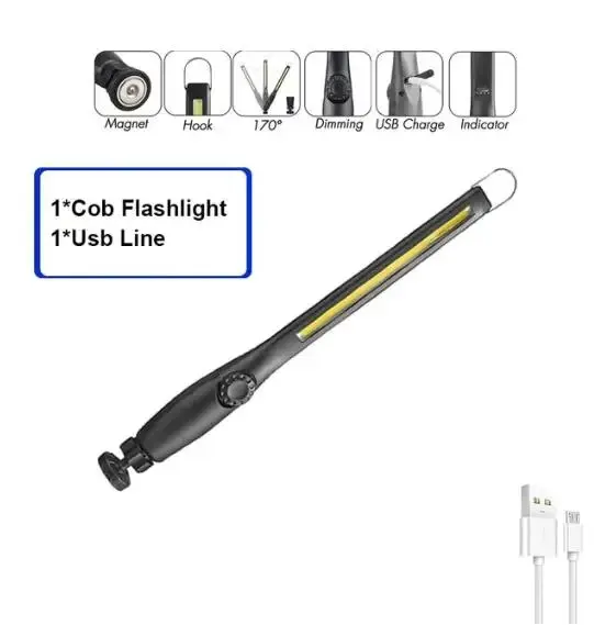 Draagbare COB-werklampen met magnetische oplaadbare LED-zaklamp Draagbare traploos dimbare noodlampen voor autoreparatie