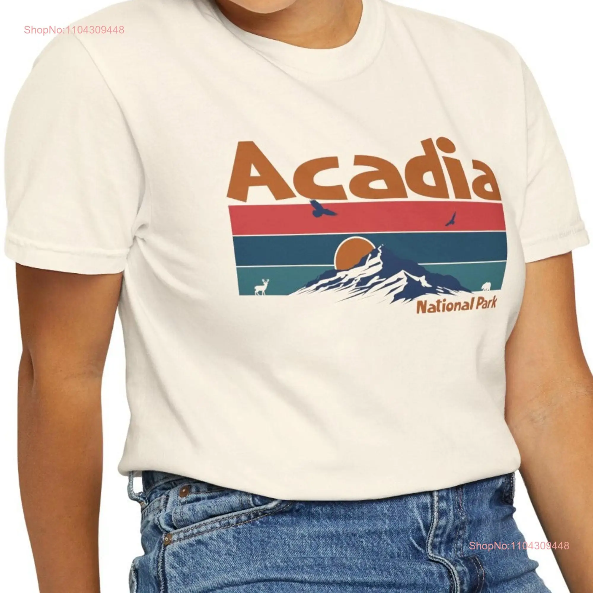 Acadia National Park Comfort Colors Hiking T Shirt Retro Sunset Ski Mountain Camping long or short sleeves