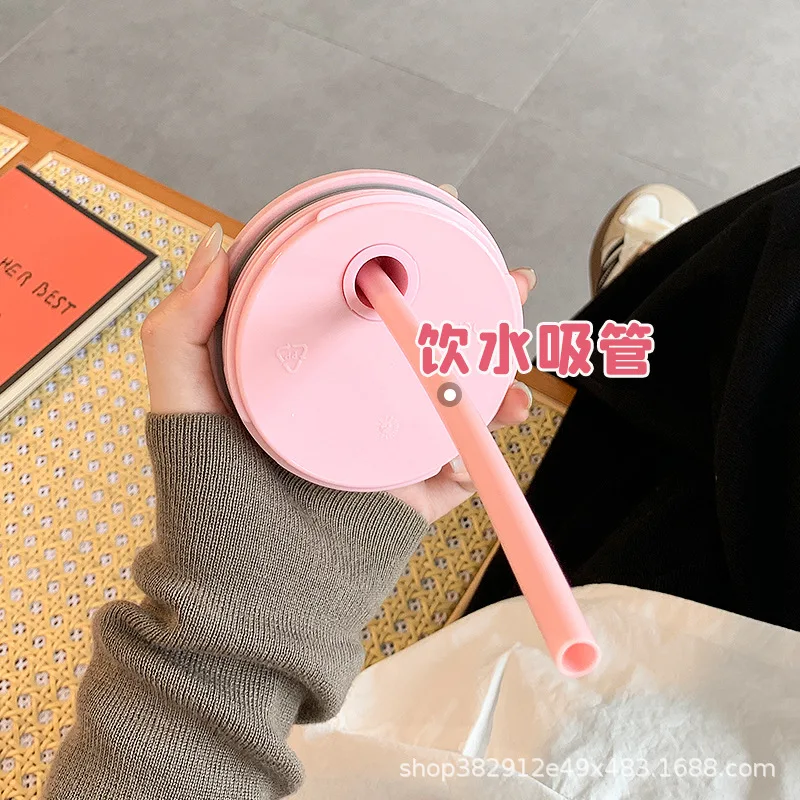 스누피 만화 보온 컵 대용량 빨대 보온 컵 주전자, 휴대용 304 스테인리스 스틸 물컵, 어린이 선물, 1500ml