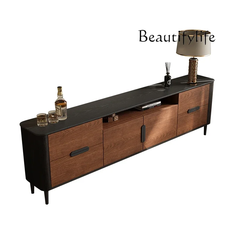 L Retro solid wood TV cabinet, ultra-narrow bedroom, bedside cabinet, medium antique storage cabinet, living room high style