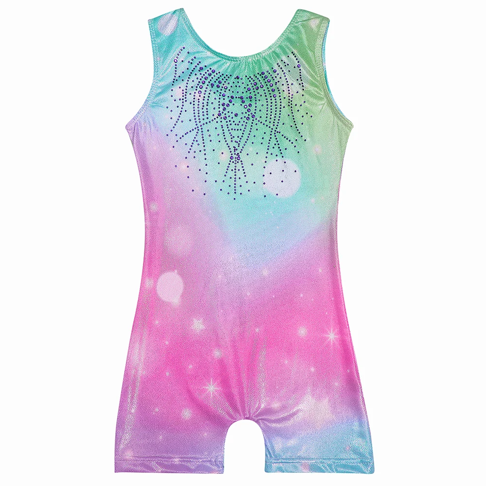 Gymnastics Leotards for Girls with Shorts Rainbow Star Tumbling Bodysuits Toddler Kids Sparkly Dance Outfits Biketard