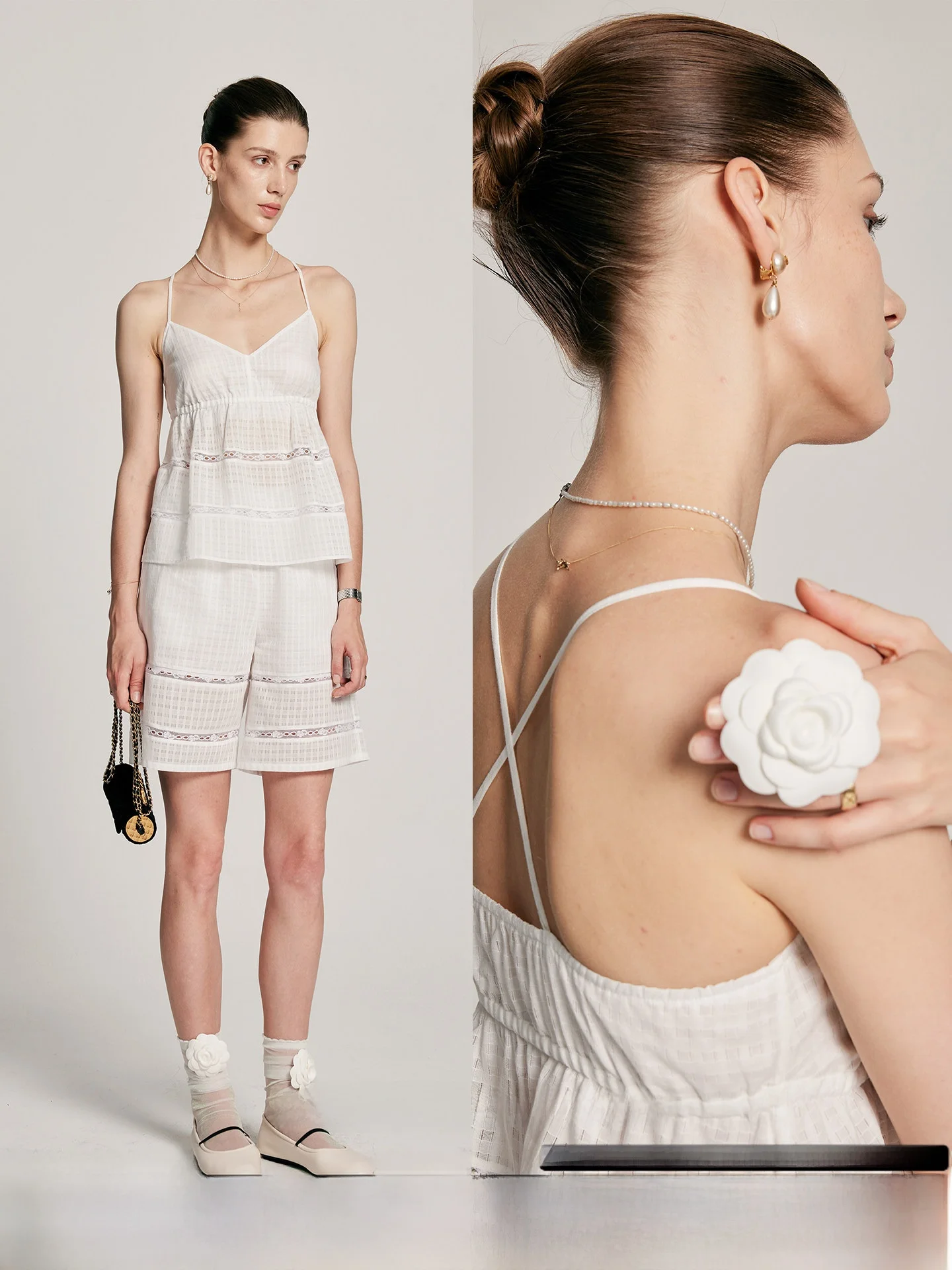 

Женский комплект Ele Hollow out Plaid Breeze SMORE RIVERS с топом на бретелях и брюками средней длины, летняя смесь хлопка