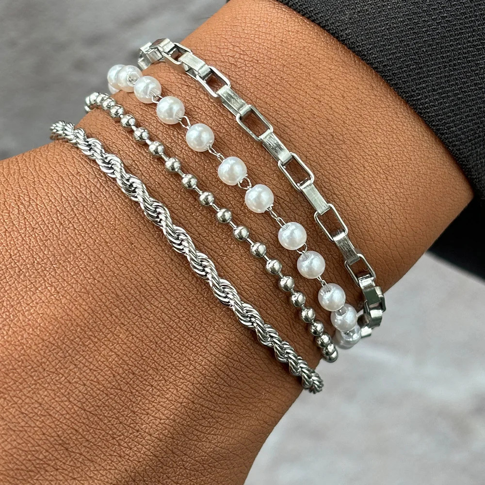 

Boho style pearl strand and twist chain necklace set, waterproof and colorfast, women's jewelry, wedding party favors