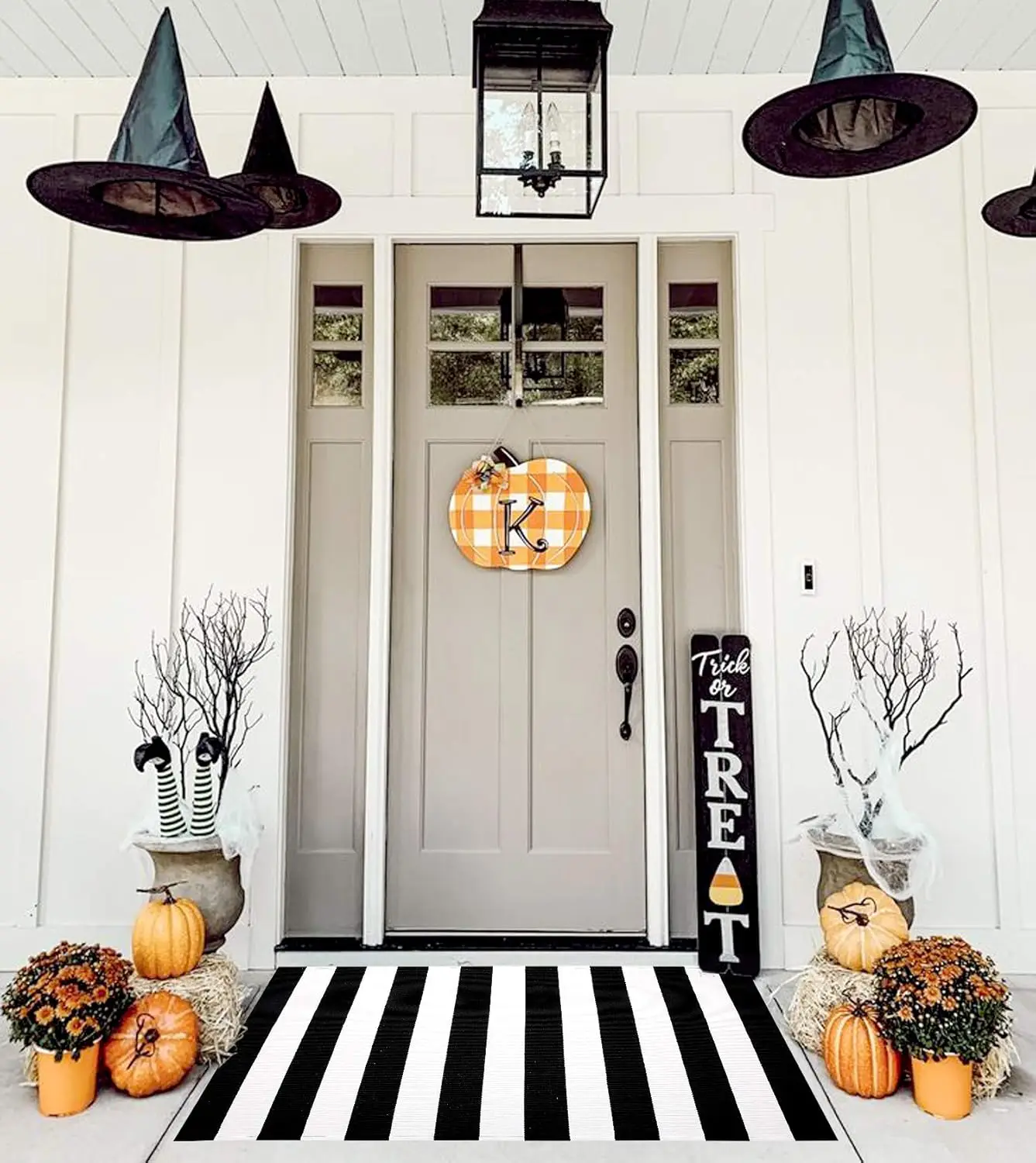 Black and White Area Rug Striped Front Door Rug Cotton Washable Indoor Outdoor Rug Doormats Outdoor Small Striped Rugs for
