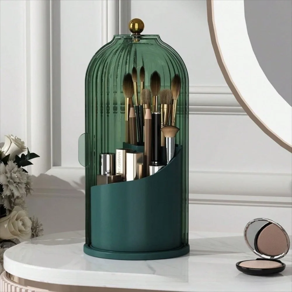 360° Rotating Makeup Brush Holder With Lid Large Capacity Dustproof Luxury Cosmetic Organizer Lipstick Container Transparent
