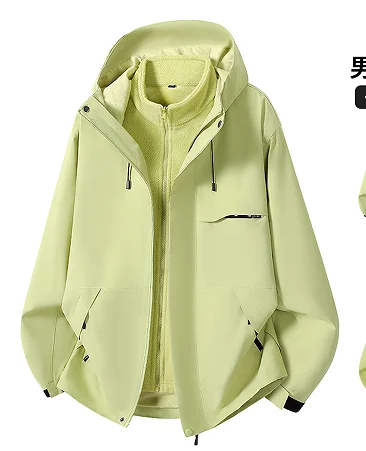 Men Women 3 in 1 Outdoor Jacket Detachable 350g Fleece Liner Windproof Water Repellent Hooded Coat Couple Hiking Camping Ski Pur