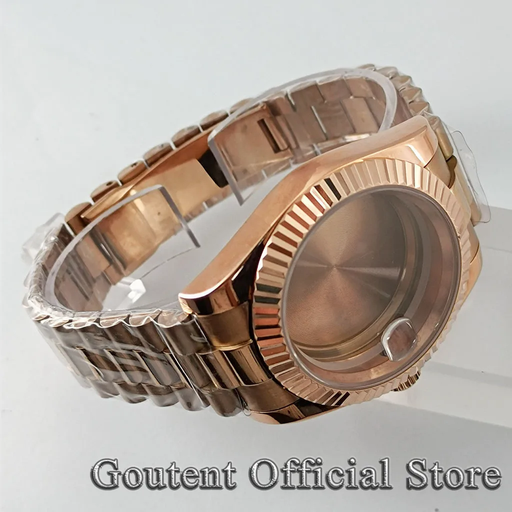 Goutent 36mm/40mm Rose Gold Watch Case President Strap Fit NH35 NH36 Miyota 8215/821A,DG2813 3804,ETA 2836 2824 PT5000 Movement