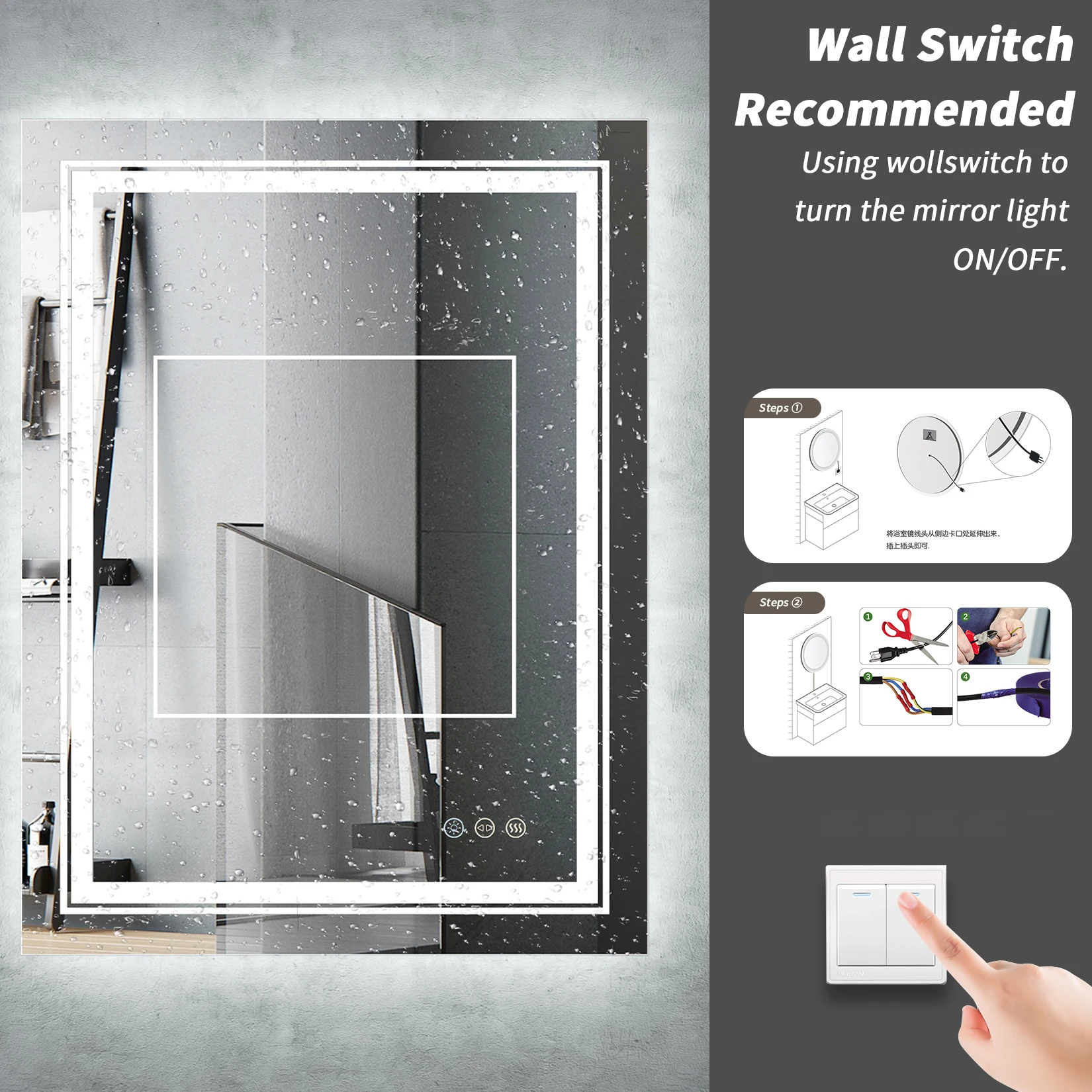 LUVODI LED Bathroom Mirror Wall Mounted, Magnifying Vanity Mirror with Lights for Makeup Shaving, Washroom Toilet Shower Mirror