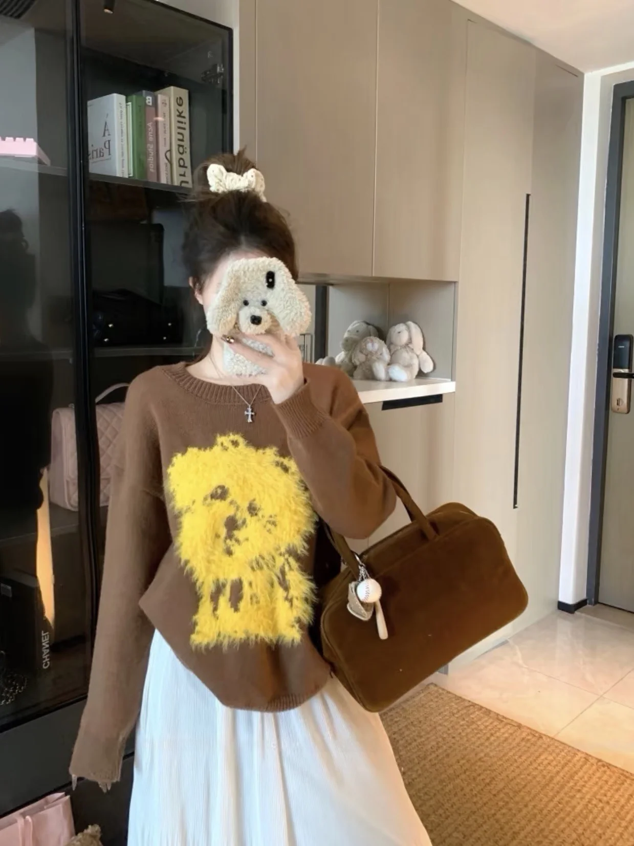 Koreanische Sle Spaß Nette Gestrickte runde Ne Pullover frauen Herbst Winter Neue Sle Vielseitige Cartoon Hund Strickwaren