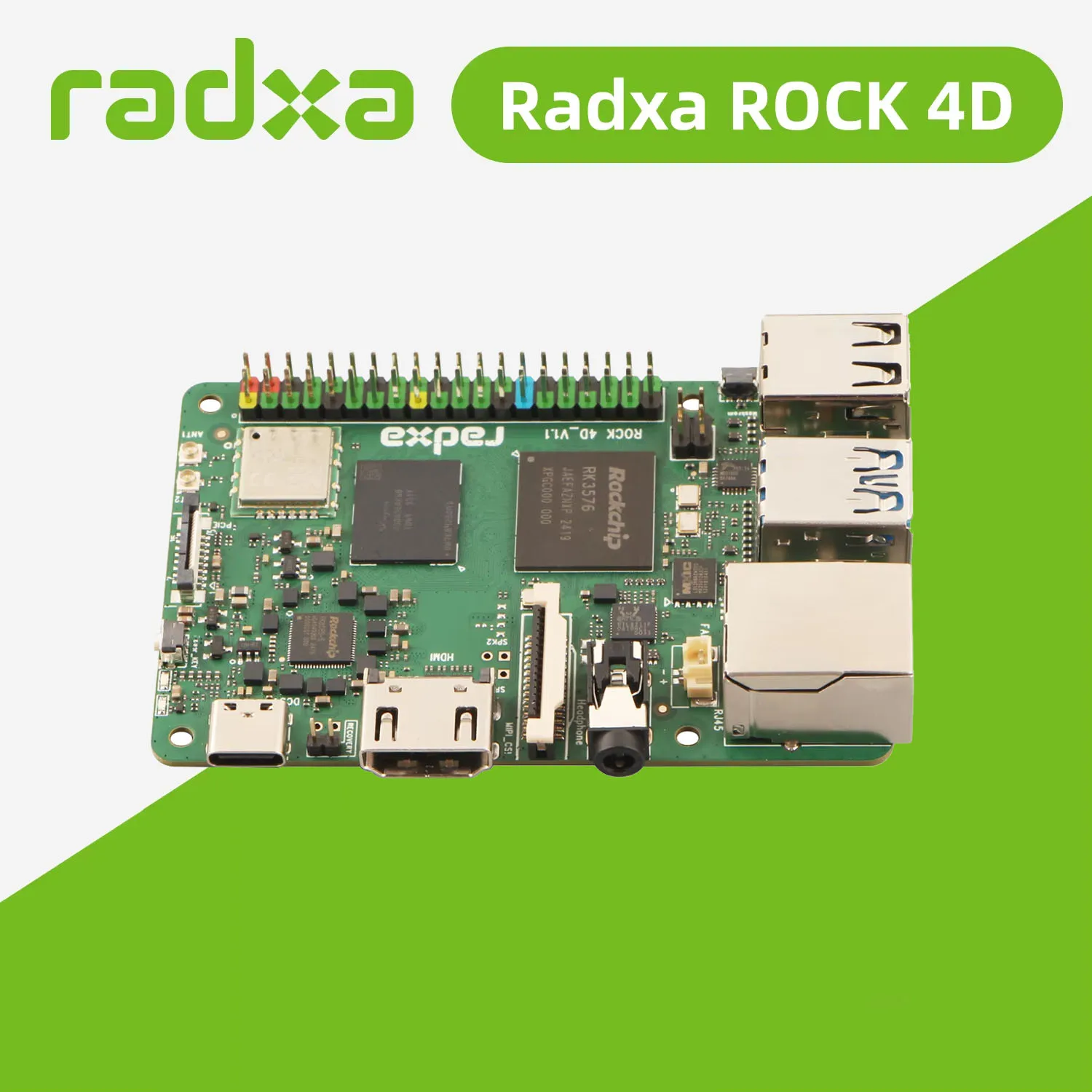 كمبيوتر Radxa ROCK 4D RK3576 أحادي اللوحة (SBC) 8 النواة، مصمم لـ Al and Edge الصناعي، 6TOPS، دعم NPU RKNN، دعم LLM #3