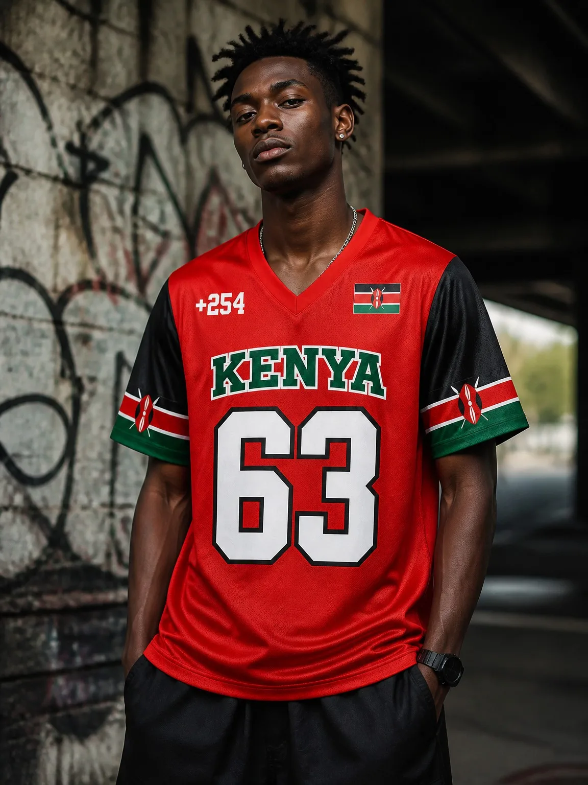 Herren Kurzarm Hip-Hop Street Style Kenia V-Ausschnitt T-Shirt mit Nummern-Print, Loose Fit, Sommer-Oberteil, Modische Neuerscheinung – Detail 3