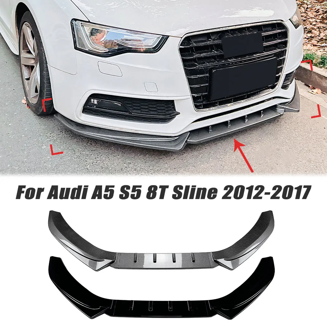 Car Three Stage Front Bumper Lip Front Lower Spoiler For Audi A5 S5 8T Sline 2012-2017 ABS Exterior Guard Decoration Accessories