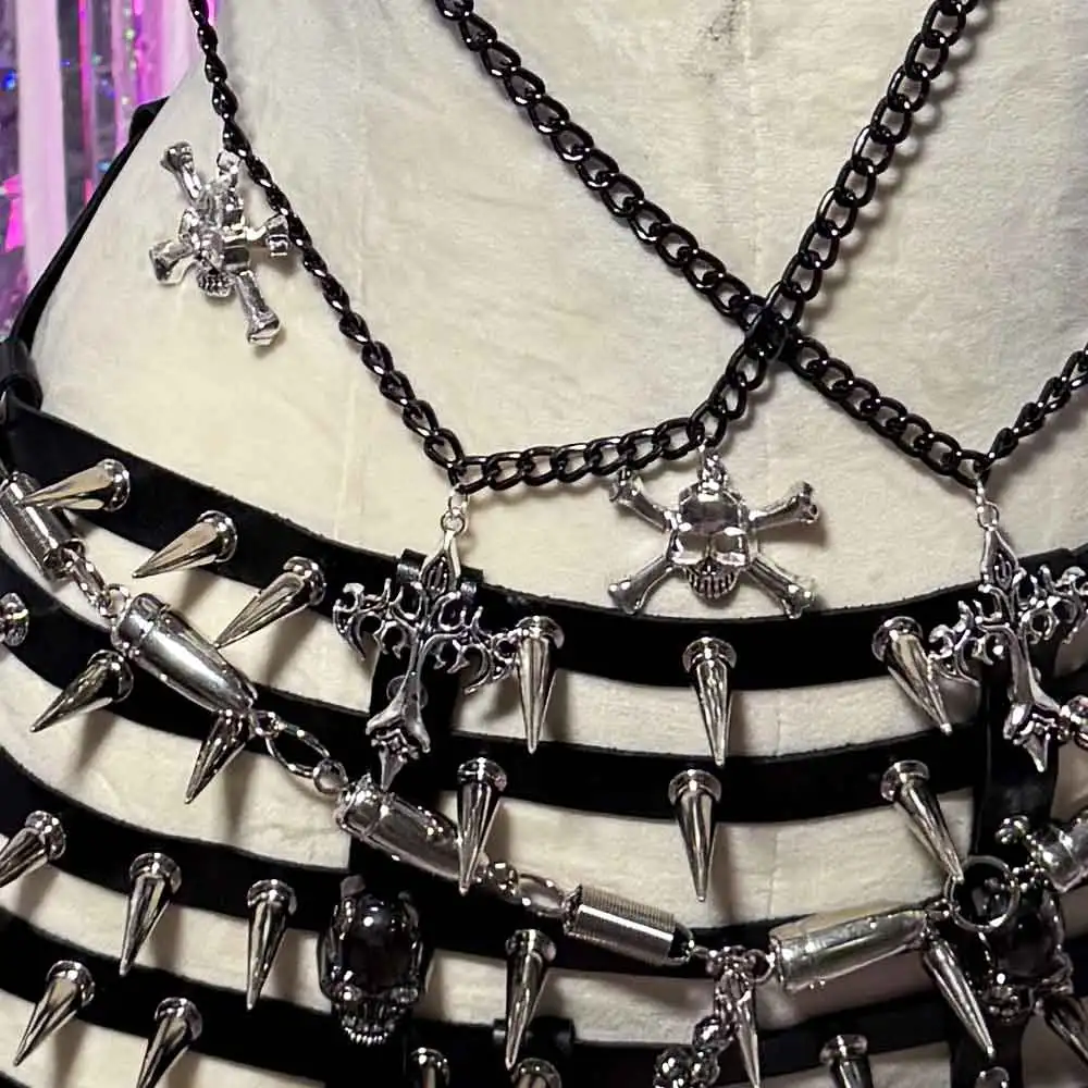 

Harajuku панк-рок заклепки с шипами эмо гранж Y2K веганские кожаные топы готические ремни цепочка на бак винтажные DIY электронные девушки ручная работа