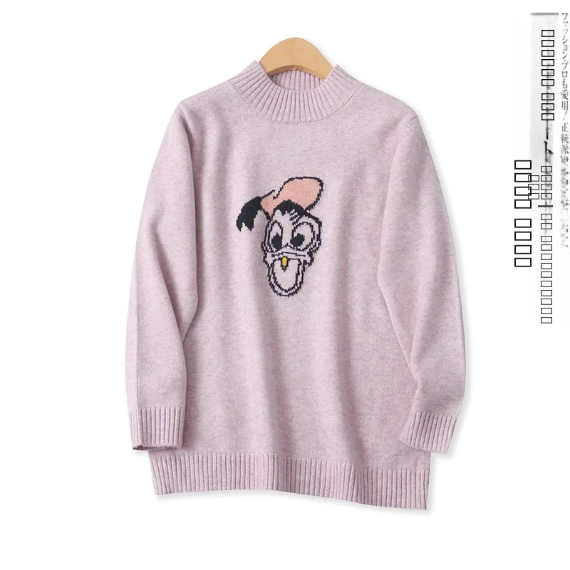 

Cartoon Knitted Sweater round Ne Long Sve Loose Fit Faionable Autumn New Sle Women's All-Match Flower Pattern Sweater