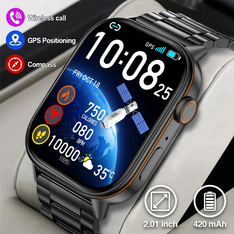 

2025 New GPS Smart Watch Women 2.01" HD Screen Heart Rate For Xiaomi Men Bluetooth Call Compass IP68 Waterproof Men Smartwatch