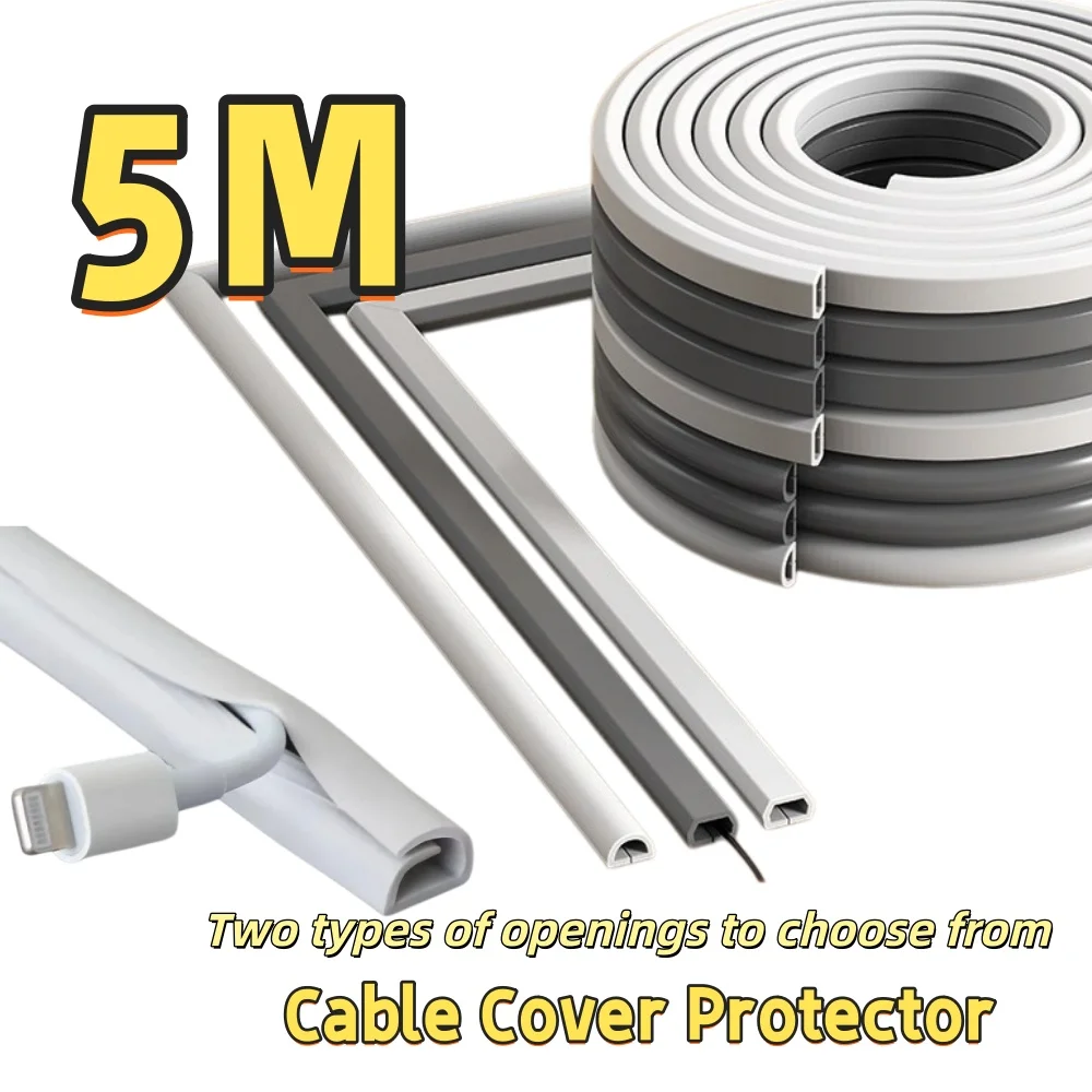 PVC-Kabelabdeckung, selbstklebende Kabelhülle, Bogenkabelschutzstreifen, Bodenkabel-Organizer (Länge 5/2/1 m)