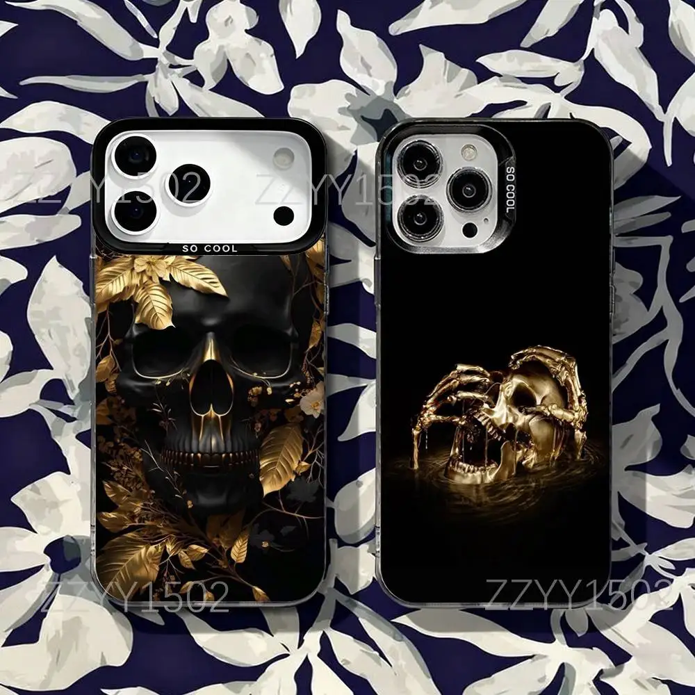 

Golden Skull COOL Phone Case For iPhone 17,16,15,14,13,12,X,8,Pro,Max,Plus,SE4,Air,Mini Black Matte Durable Hard