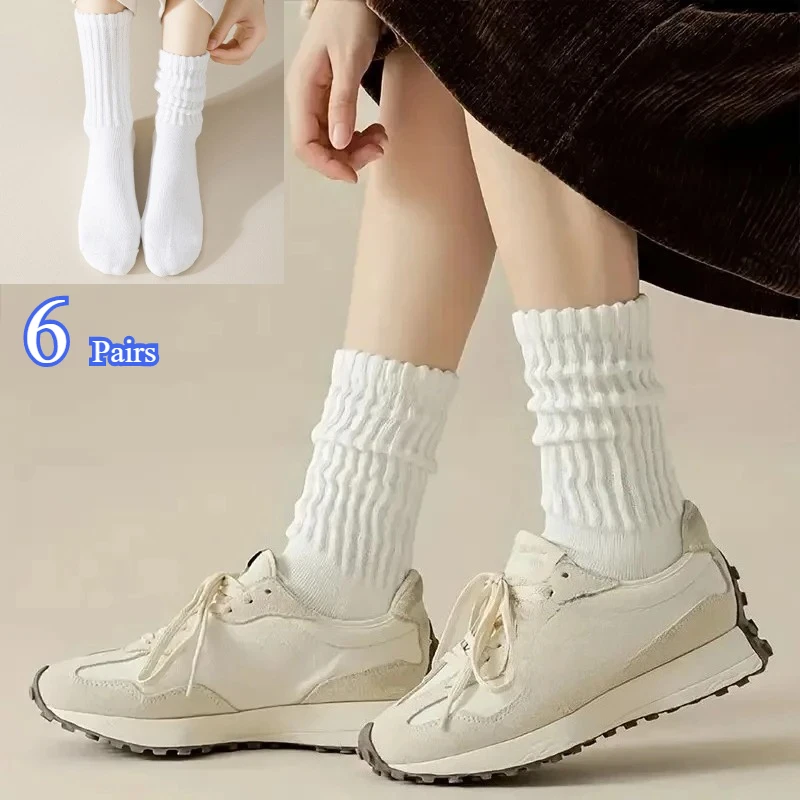 6 أزواج المرأة الخريف الشتاء منتصف العجل الجوارب المألوف بسيط بلون دافئ مريح عادية مكدسة محبوك السيدات الجوارب #1