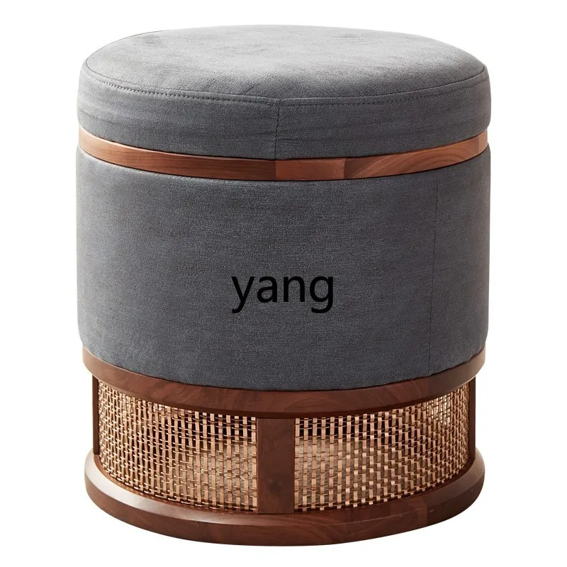

LMMmodern new Chinese low stool solid wood rattan soft bag fabric shoe leather sofa round stool