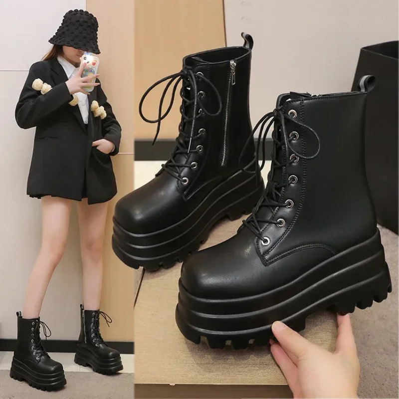 2024 Hot Fashion Platform Boots Thick Heel Ankle Boots Punk Goth Style Cool Girl Boots Autumn Street Women Shoes