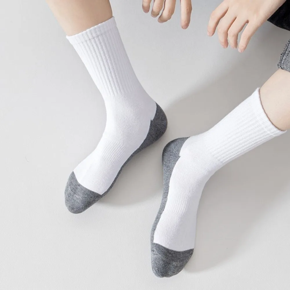 5Pairs Mid Tube Anti-Slip Socks Non-Slip Gripper Solid Cotton Children's Floor Socks Breathable Sticky