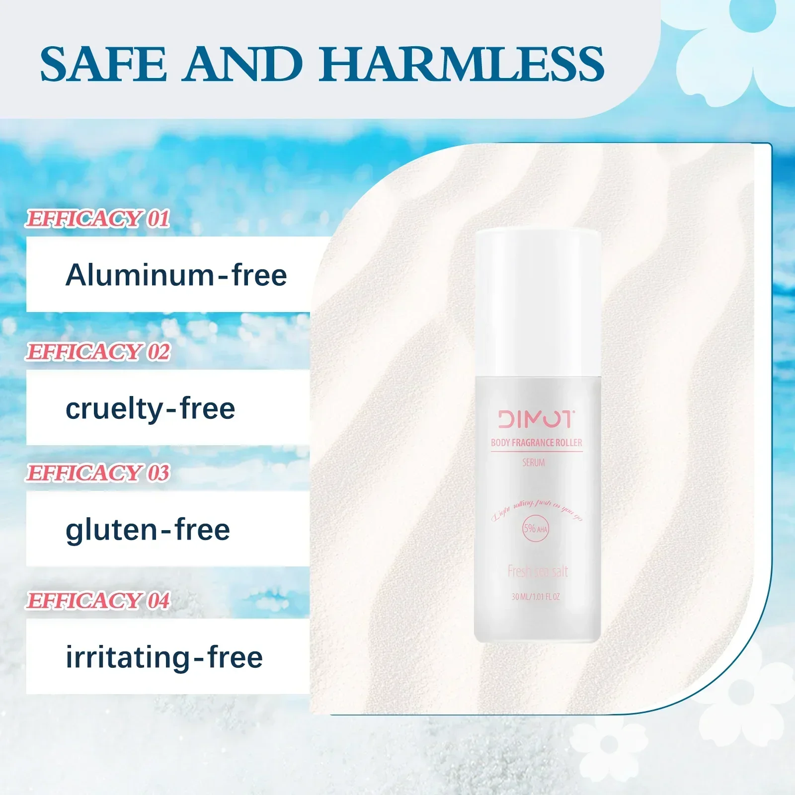 48H Odor And Sweat Protection Long Lasting Deodorant Serum Roll On 30ml Aluminum Free Gluten Free For Underarms And Body