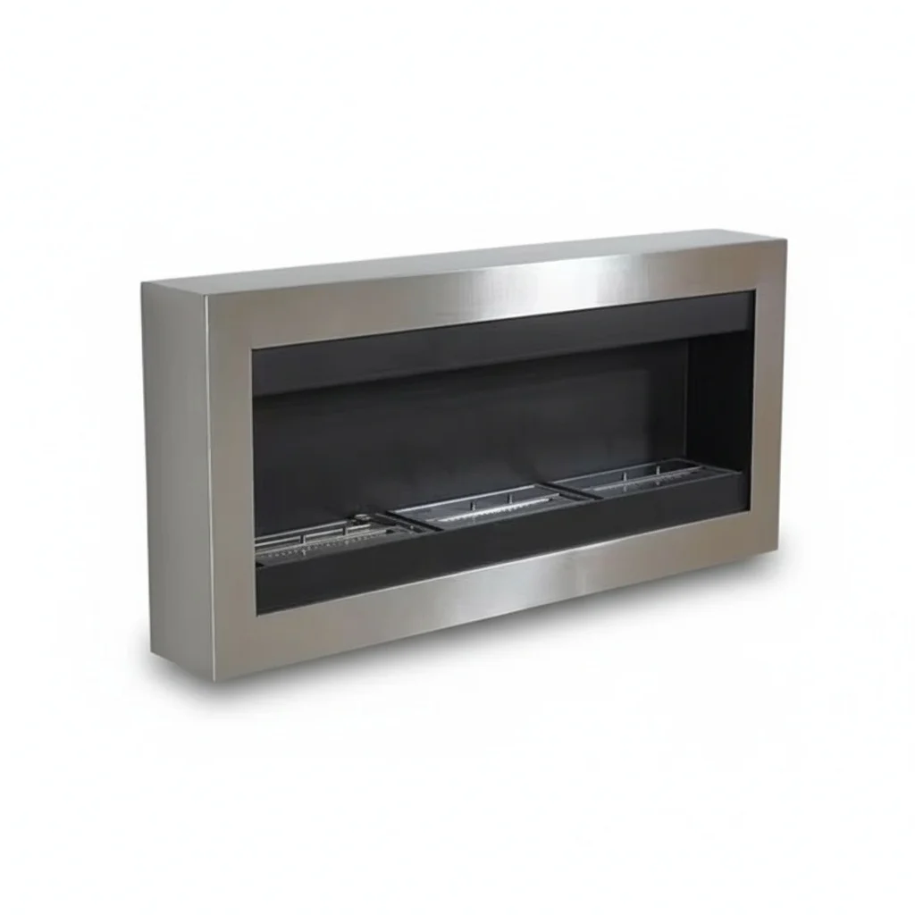 Wall Mounted Ethanol Fireplace, 120cm Full Steel Inserted Bioethanol Fireplace, Ventless Manual Burner Firebox, Indoor Decor