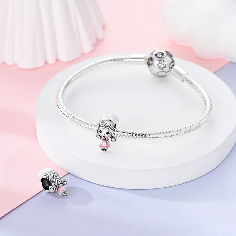 

Original Charms 925 Silver Pink and Cute Baking Girl Beads Fit Charms Plata 925 Bracelets for Women Jewelry Making Fine Gifts