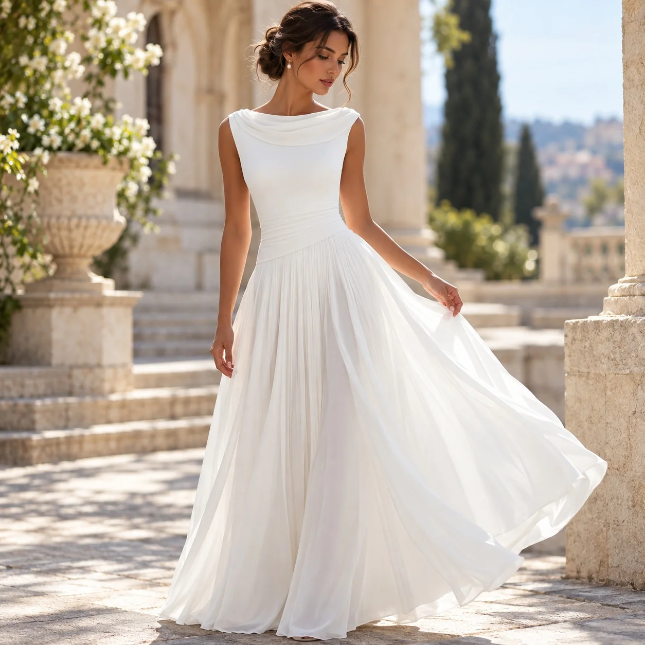 Pleated a Line Dress Japanese Korean Casual with Slim Fit Midi Length No Button Closure Sleeveless Spring Women Casual Dresses
