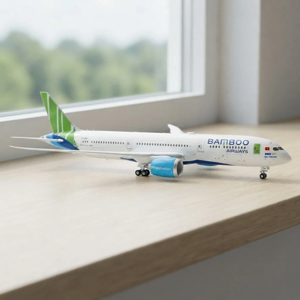 787-9 Dreamliner VN-A829 1:200 Diecast Alloy Airplane Model LED Light Bamboo Livery Wide-Body Aircraft Collector Gift