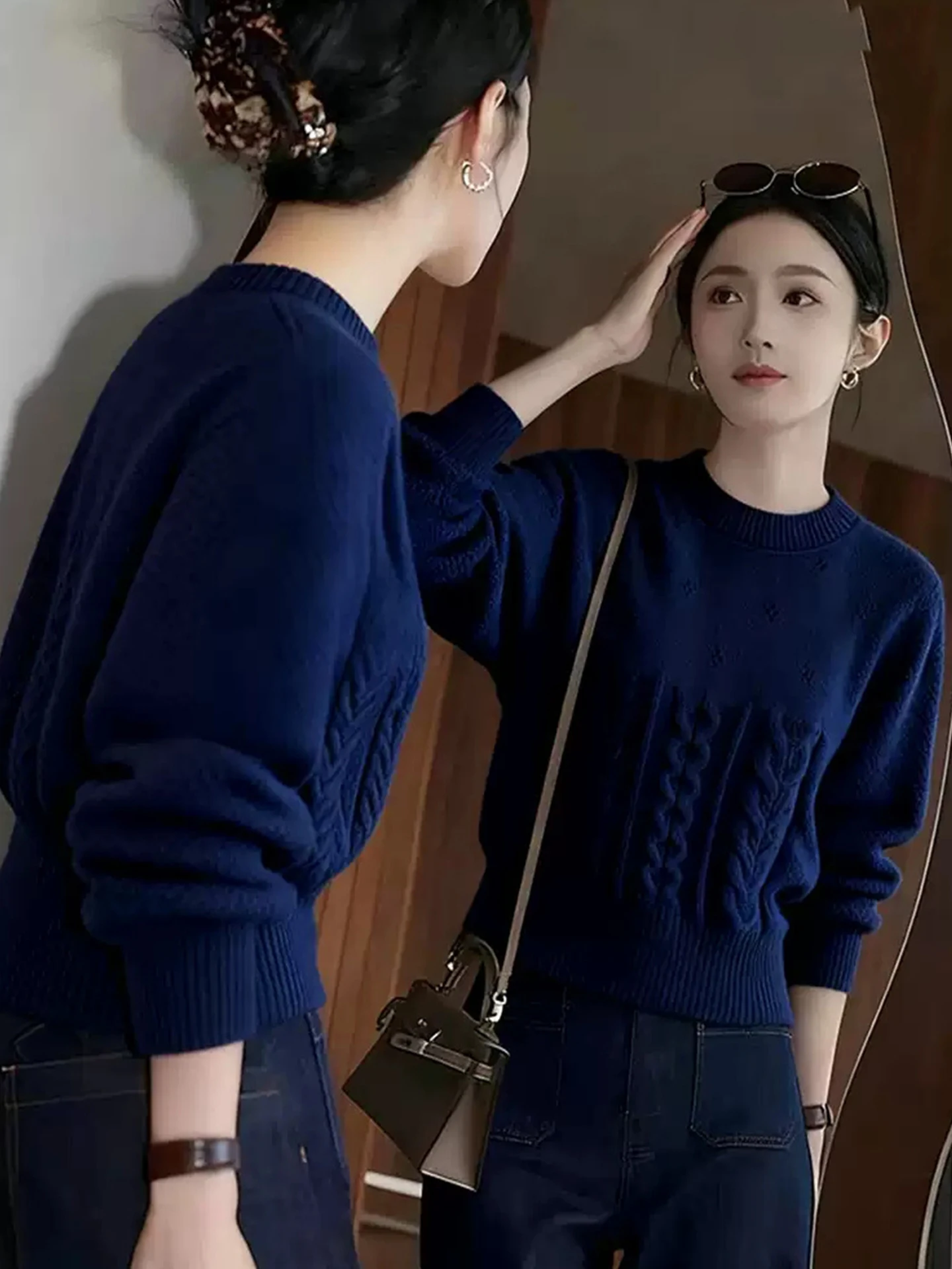 

Модный вязаный свитер, повседневный длинный све, круглый Ne Twist, однотонный зимний универсальный модный топ, трикотаж для поездок на работу