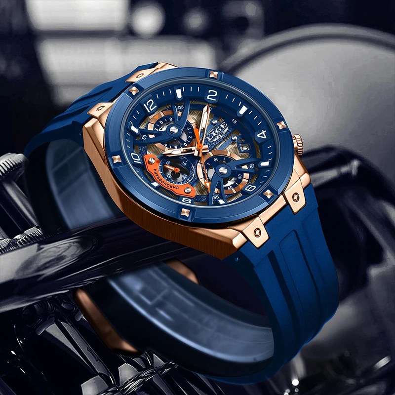 LIGE 2025 高級腕時計 メンズ スタイリッシュ ビジネス 防水 シリコン メンズ腕時計 男性用腕時計 montres hommes+BOX