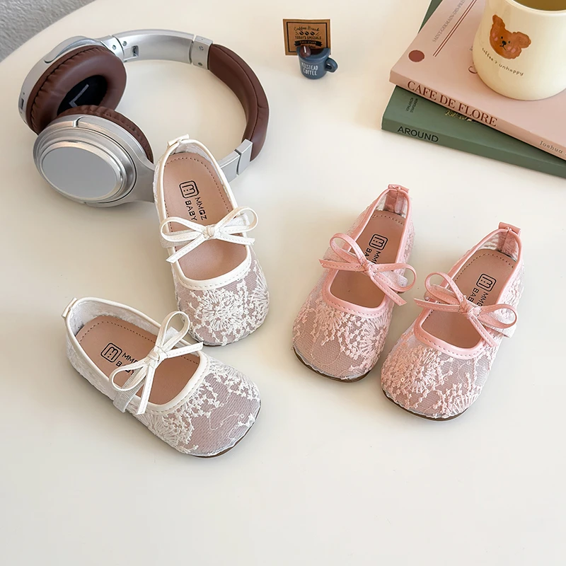 Summer Girl's Princess Shoe Bowknot Embroidery Hook-loop Cute Kid's Flat Shoe Beige Pink Soft Breathable Chic Children Shoe