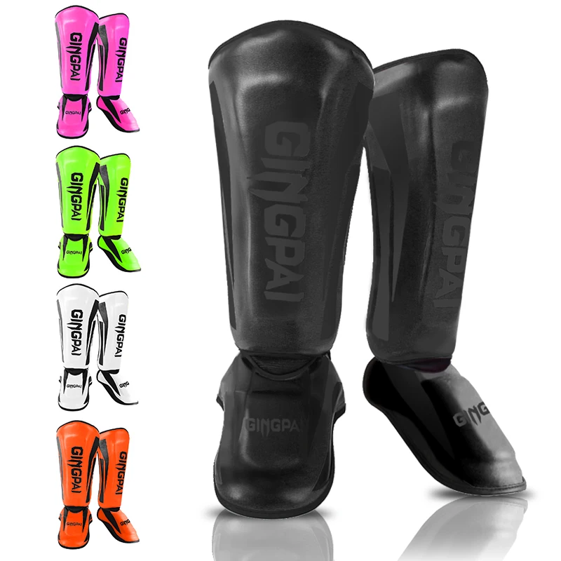 GINGPAI Youth/Adult Muay Thai Kick Boxing MMA Grappling Instep Shin Guard Pads Karate Foot Shank Leg Protectors Ankle Support