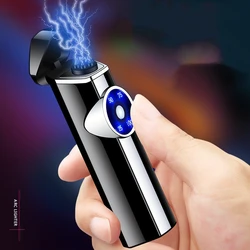 1 Metal outdoor windproof plasma pulse flameless triple arc lighter LED display high-power electric lighter creative men's gift