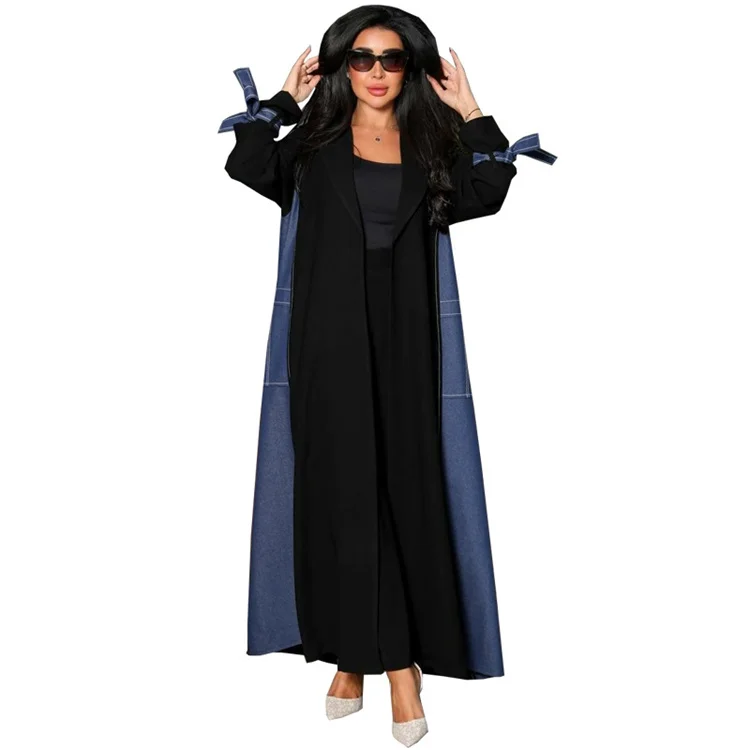 New Arrival 2025 Open Abaya Outer Coat Loose Robes Kimono Cardigan Imitate Denim Abaya Robe Adults Islamic Office Clothing